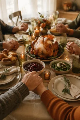 Thanksgiving Prayer Around Roasted Turkey Feast