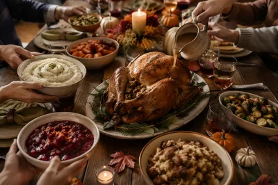 Warm Thanksgiving Turkey Feast at Home