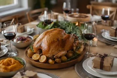 Thanksgiving Turkey Feast on Cozy Dining Table