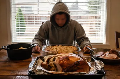 Humble Thanksgiving Dinner at Rustic Table