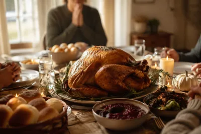 Thanksgiving Turkey Feast With Grateful Hands