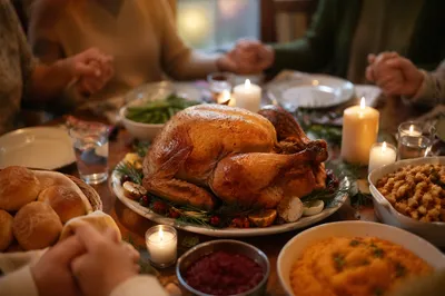 Thanksgiving Turkey Feast in Grateful Family Gathering