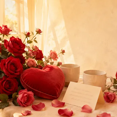 Romantic Red Roses and Velvet Heart
