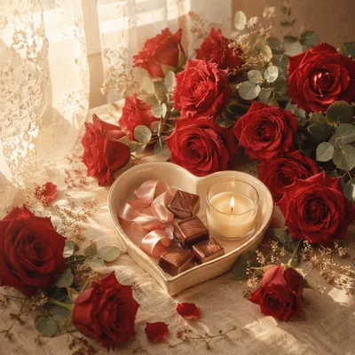 Romantic Valentine Roses and Heart Table Setting