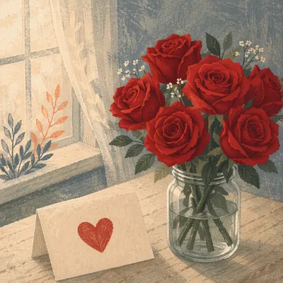 Romantic Red Roses and Heart Card