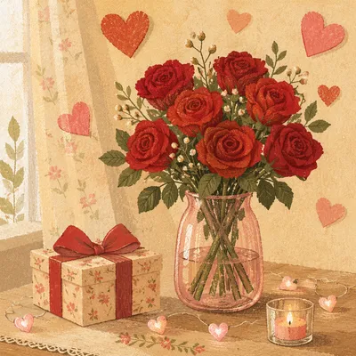 Romantic Red Roses Valentine Still Life