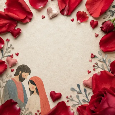 Romantic Valentine Heart Frame with Red Roses