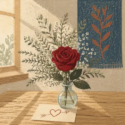 Valentine Rose with Rustic Heart Card