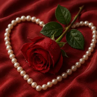 Romantic Red Rose and Pearl Heart