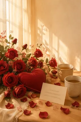 Romantic Red Roses and Velvet Heart