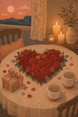 Romantic Red Rose Heart Table Setting
