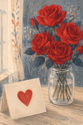 Romantic Red Roses and Heart Card
