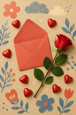 Valentines Flat Lay with Red Rose