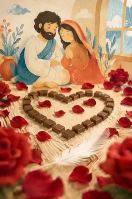 Valentine Heart with Roses and Chocolates