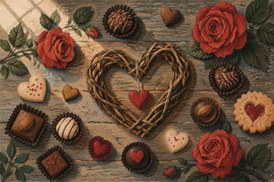 Rustic Valentine Heart With Red Roses