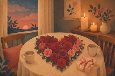 Romantic Red Rose Heart Valentine Table