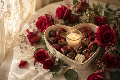 Romantic Valentine Roses and Heart Table Setting