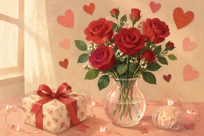 Romantic Red Roses Valentine Table Arrangement