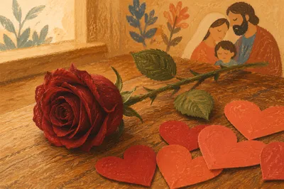 Romantic Red Rose and Valentine Hearts