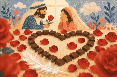 Romantic Valentine Heart with Roses and Chocolate