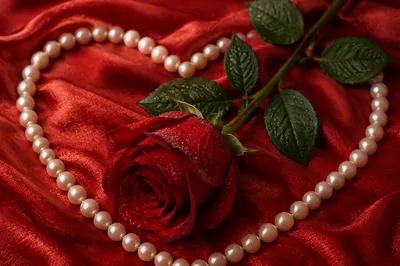 Red Rose and Pearl Heart Valentine