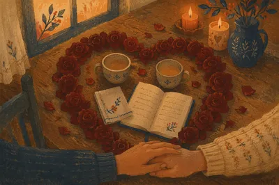 Valentine Heart Roses with Prayerful Hands