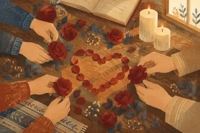 Valentine Roses and Candlelit Heart