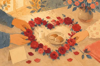 Valentine Roses Heart with Candlelight