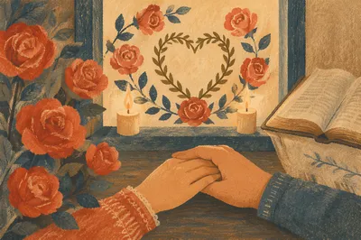 Valentine Roses and Heart Wreath Devotion