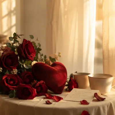 Romantic Red Roses and Velvet Heart