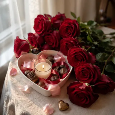 Romantic Valentine Roses and Heart Table Setting
