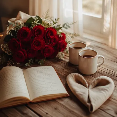Red Roses and Mugs by Window