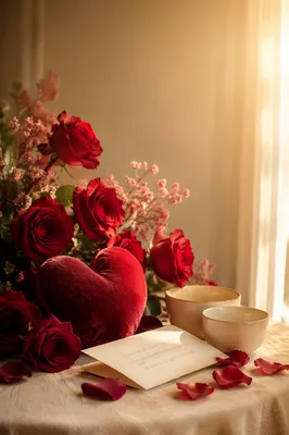 Romantic Red Roses and Velvet Heart