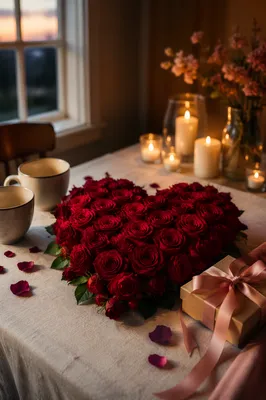 Romantic Red Rose Heart Valentine Table