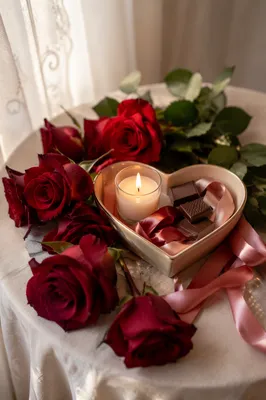Romantic Valentine Roses and Heart Table Setting
