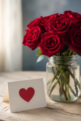Romantic Red Roses and Heart Card