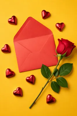 Valentines Flat Lay with Red Rose