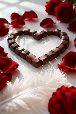 Romantic Valentine Heart with Roses and Chocolates