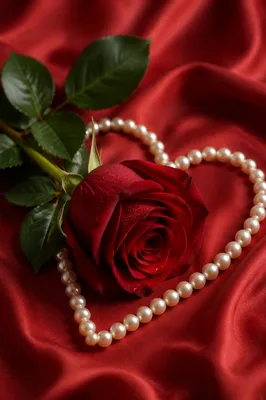 Romantic Red Rose in Pearl Heart