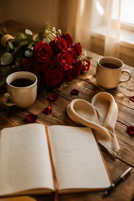 Red Roses and Mugs by Window