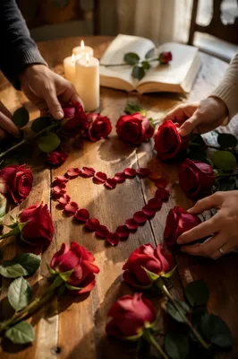 Valentine Roses and Candlelit Heart