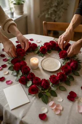 Valentine Roses Heart with Candle