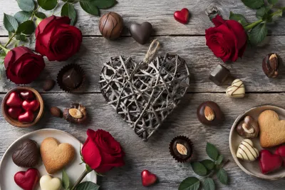 Romantic Valentine Roses and Twig Heart