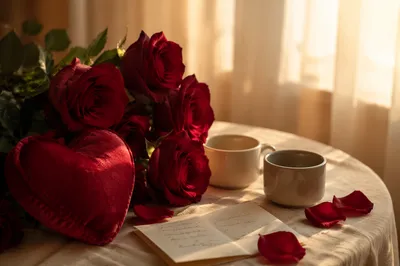 Romantic Red Roses and Velvet Heart