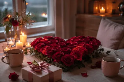 Romantic Red Rose Heart Valentine Table