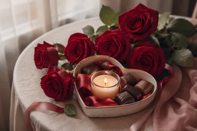 Romantic Valentine Roses and Heart Table