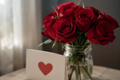 Romantic Red Roses and Heart Card