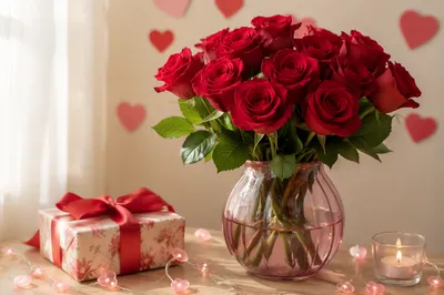 Romantic Red Roses Valentine Table Scene