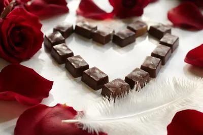 Romantic Valentine Heart with Roses and Chocolate