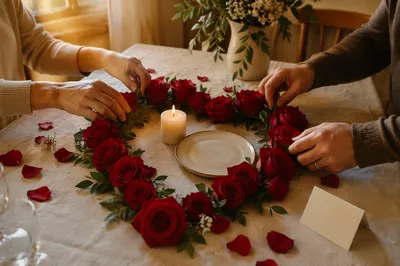 Valentine Red Roses Heart with Candle